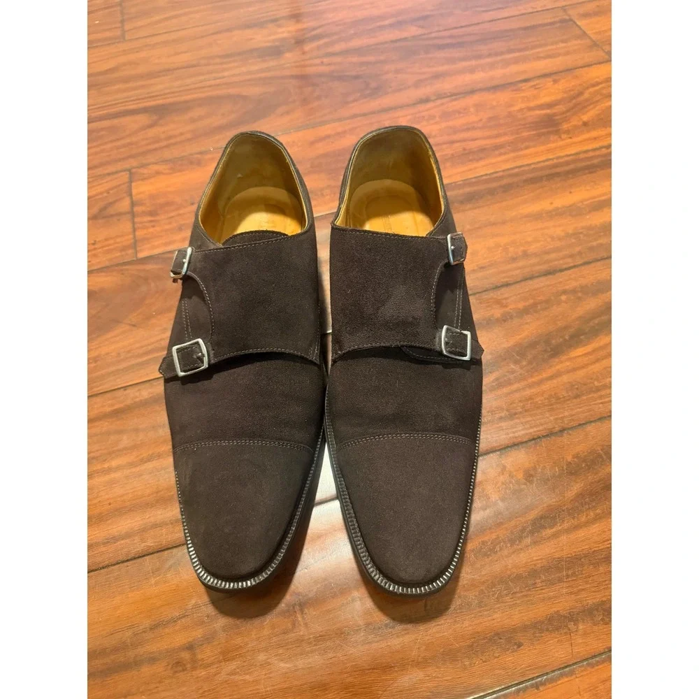 Suitsupply Mens Dark Brown Suede Double Monk Strap Shoes Made in Italy Size 44